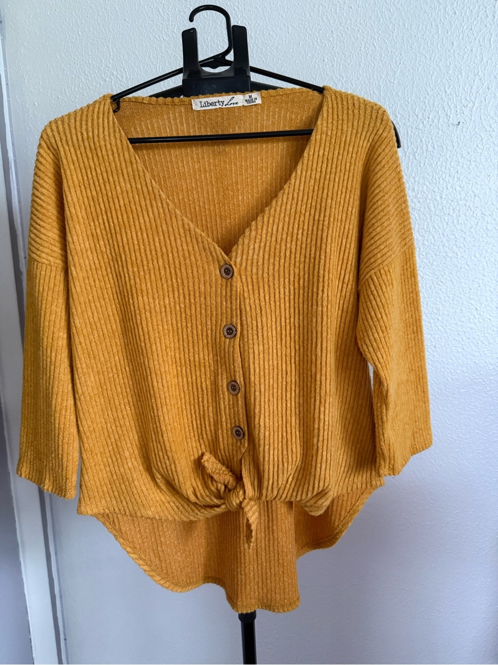 Liberty Love Mustard Ribbed V-Neck Button-Front Sweater